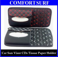 2-in-1 Car Vehicles Sun Visor Plaid CDs Tissue Paper Holder